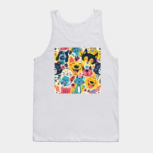 Eclectic Happy Pets and Nature Pattern Tank Top